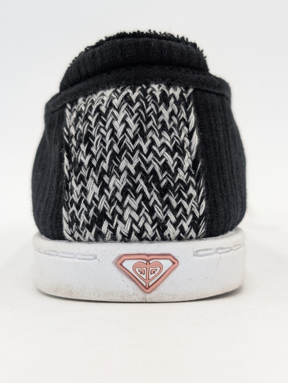 Roxy Minnow Sz 5 Women's Black/White Canvas & Herringbone Knit Slip-On Loafers - Picture 7 of 17